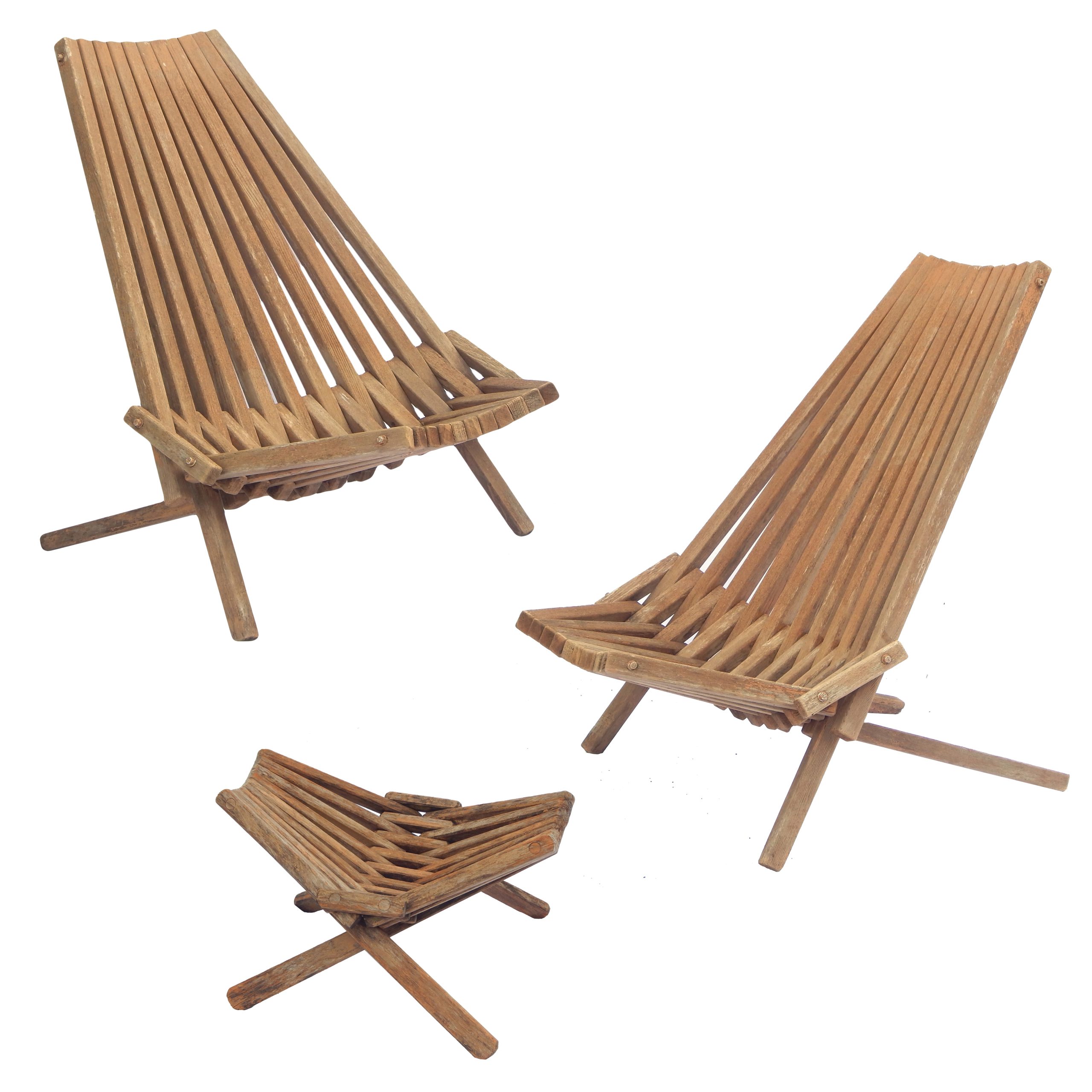 Pair of Outdoor Lounge Chairs with Ottoman