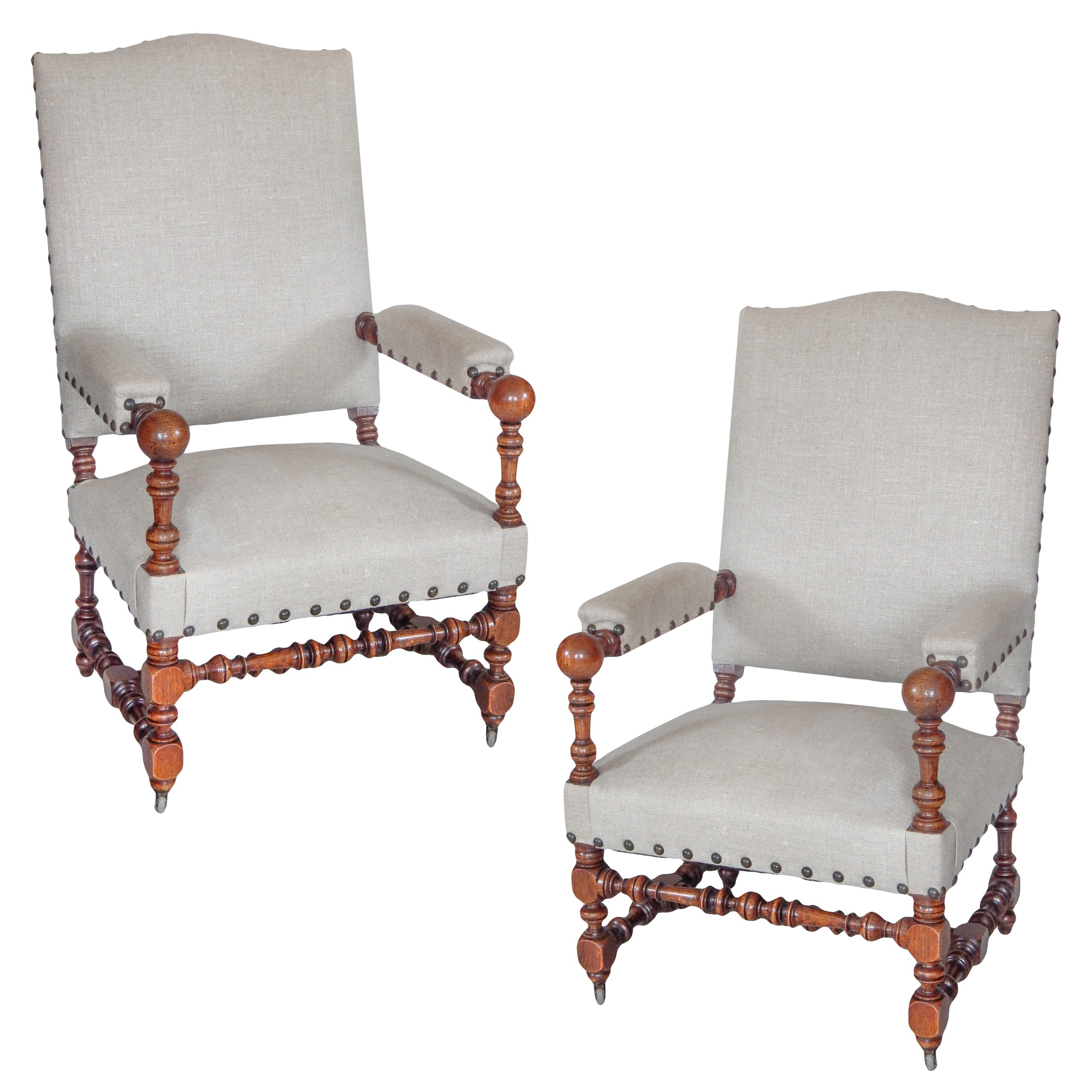 Louis Xlll Style Wood Armchairs