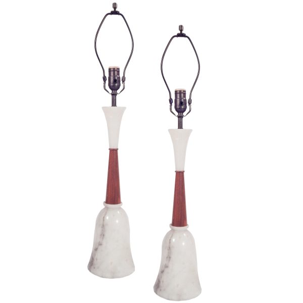 Pair of Marble And Teak Lamps