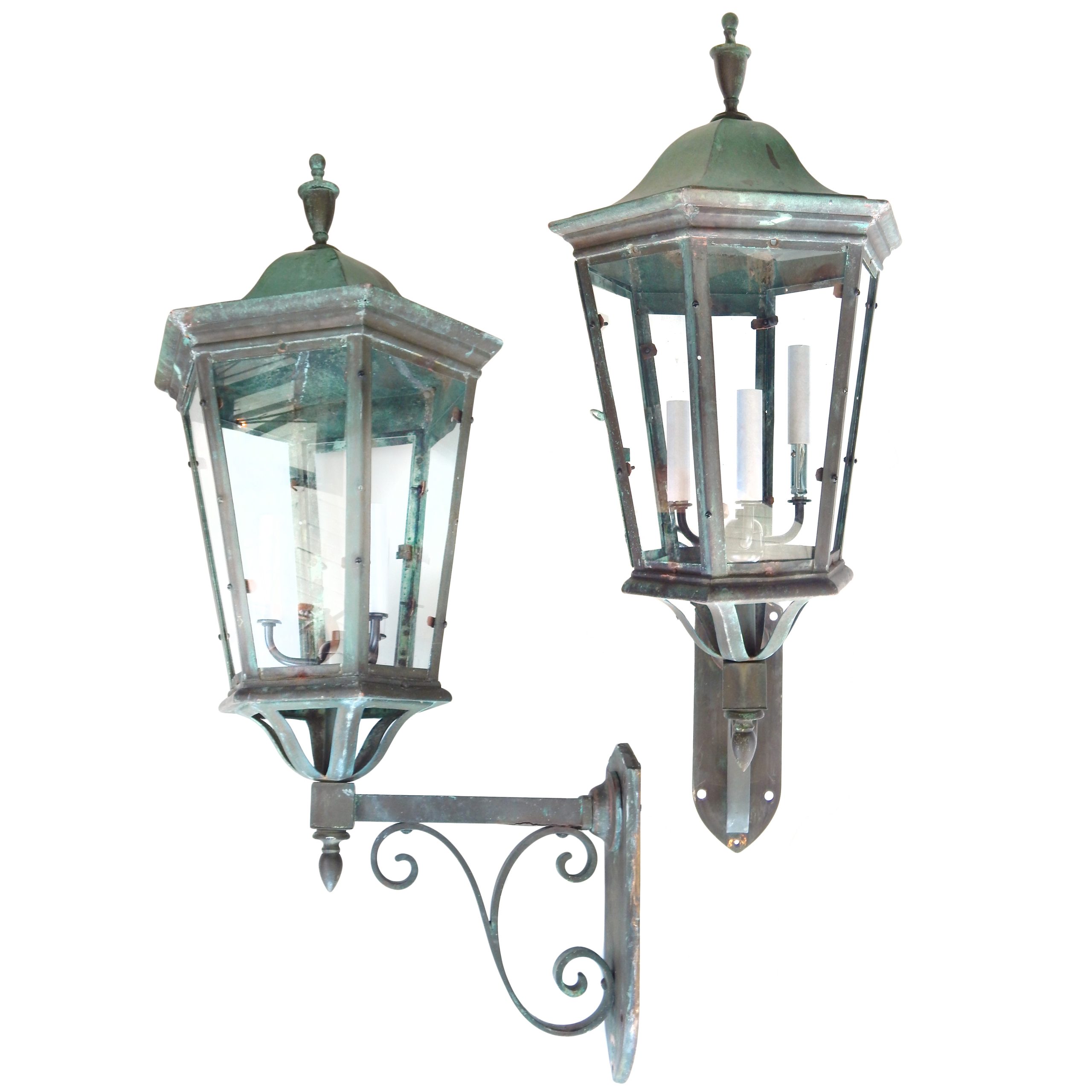 Pair of Bronze Lantern Sconces