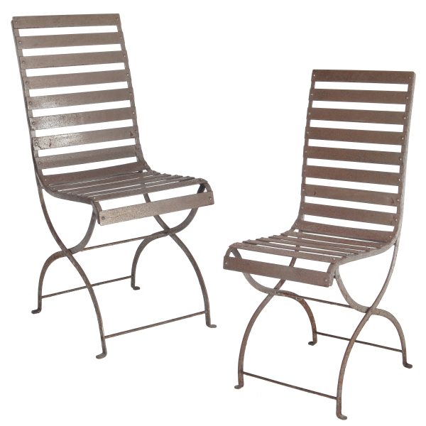 Pair of Iron Slatted Chairs