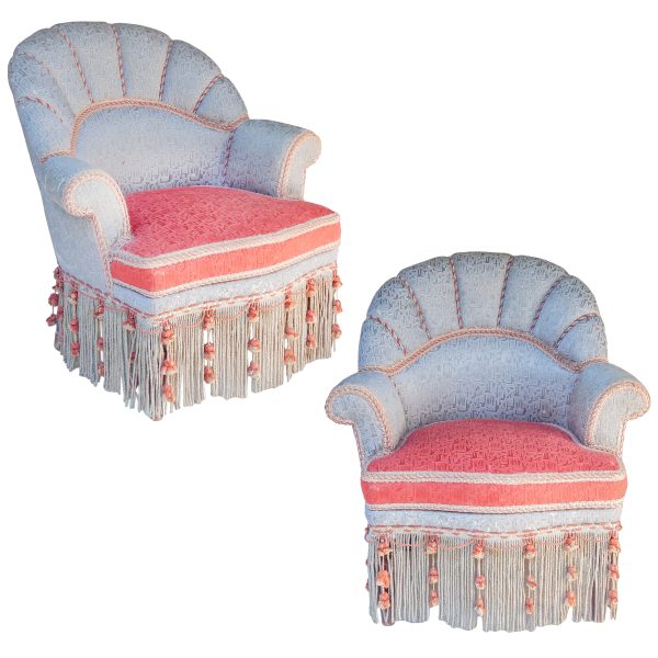 Grey Silk Napoleon Slipper Chairs