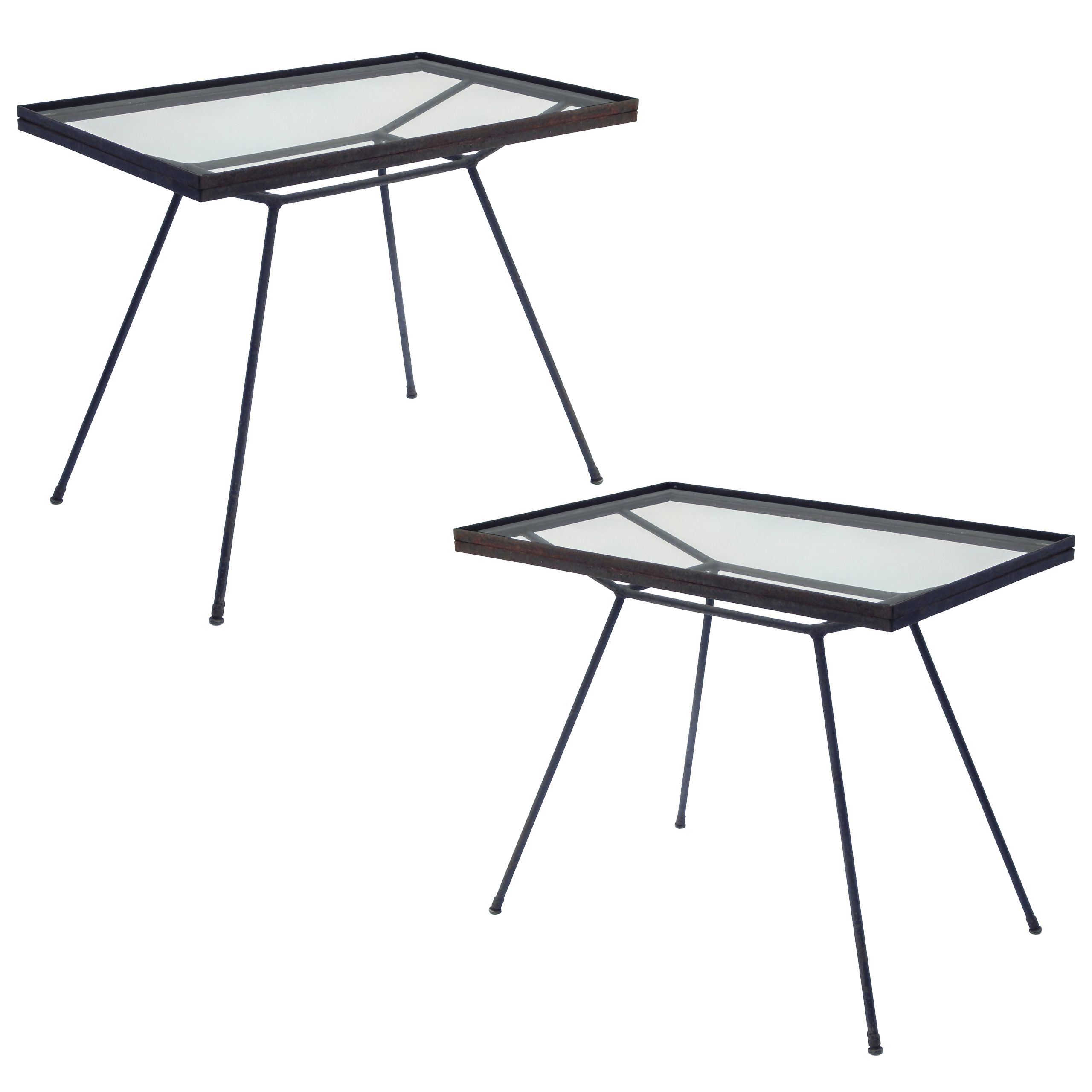 Pair of Metal and Glass Side Tables