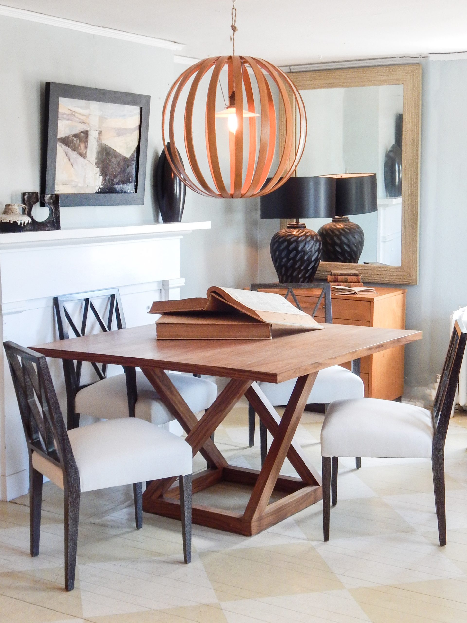 Square Walnut Pedestal Dining Table - Image 2