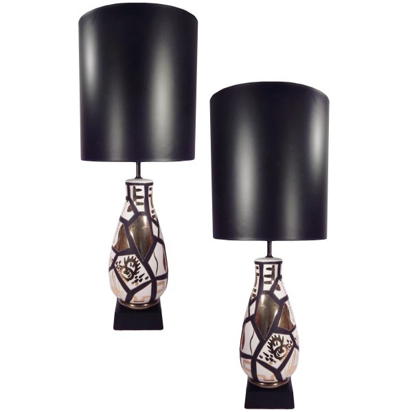 Pair of Black and Gold Ceramic Lamps