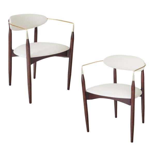 Dan Johnson Walnut & Brass Armchairs