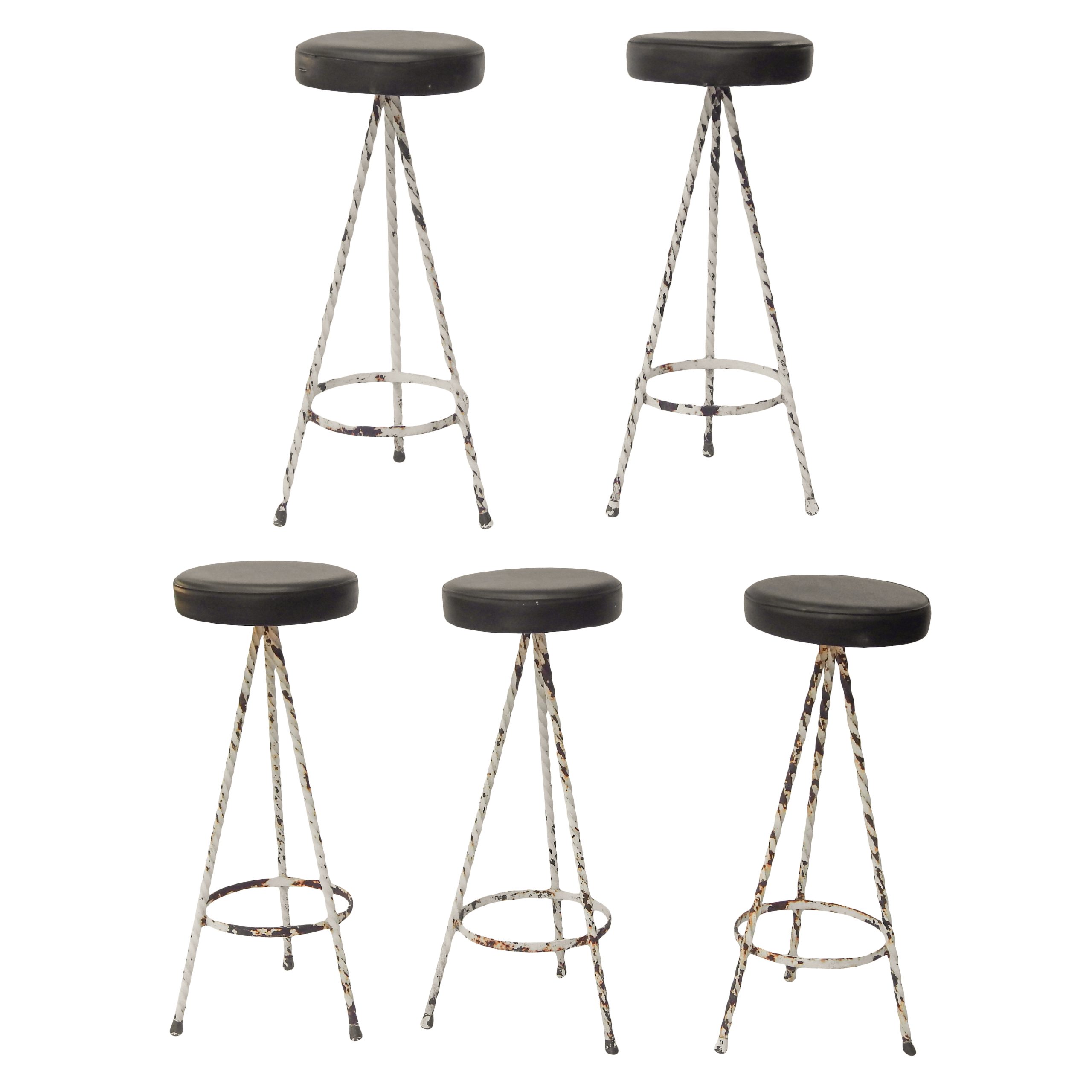 Set of Five Painted Iron Bar Stools