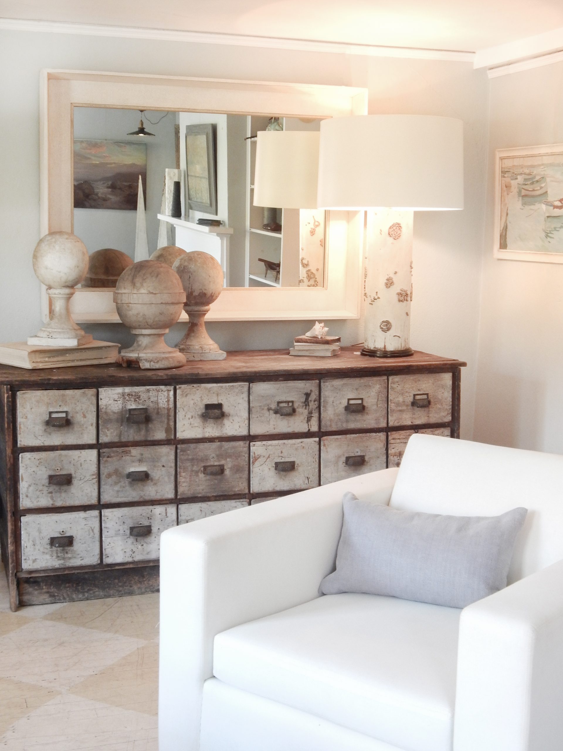 Set Back Mirror In Light Putty Finish - Image 2