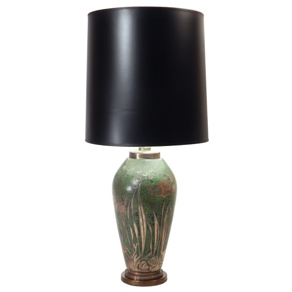 Dinanderie Lamp with Silver Overlay