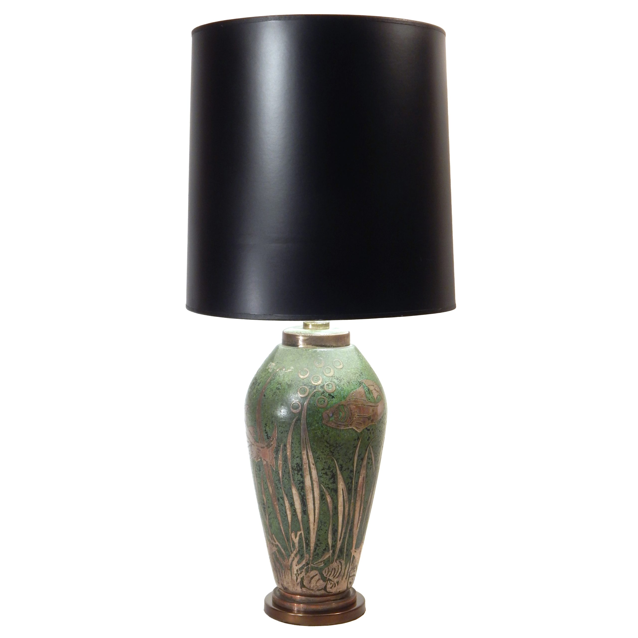 Dinanderie Lamp with Silver Overlay