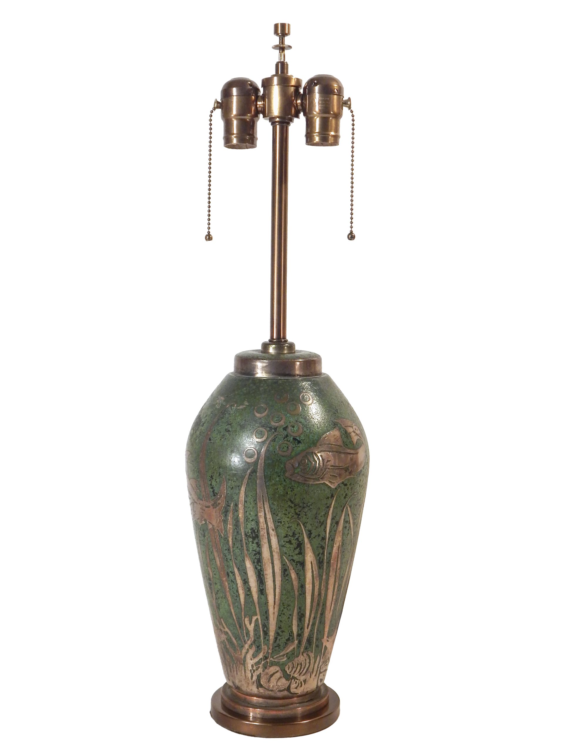 Dinanderie Lamp with Silver Overlay - Image 3