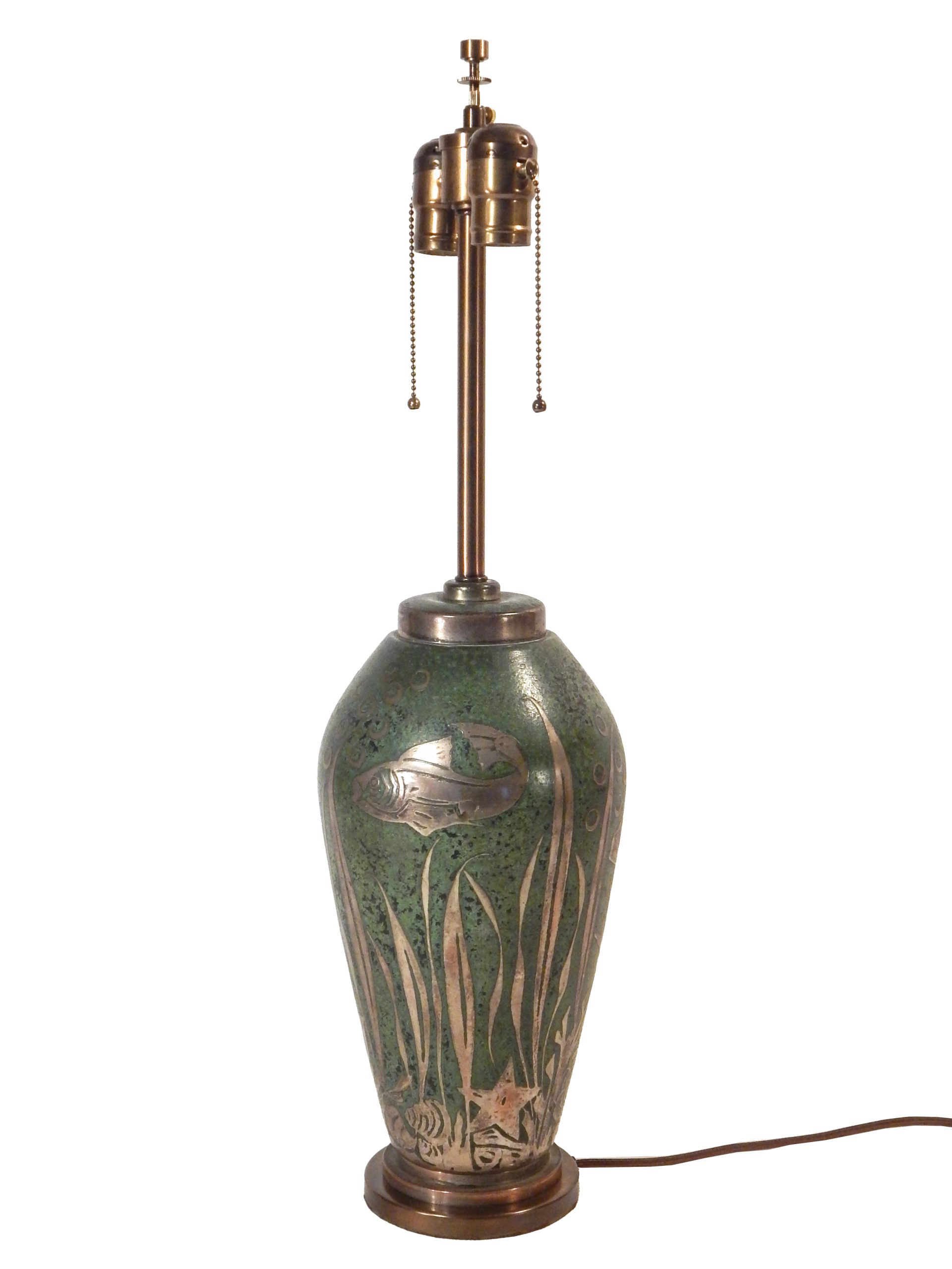 Dinanderie Lamp with Silver Overlay - Image 4