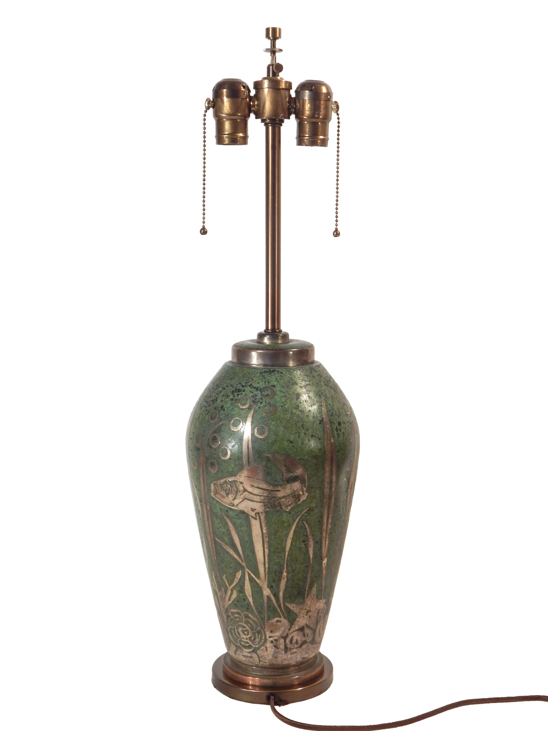 Dinanderie Lamp with Silver Overlay - Image 5
