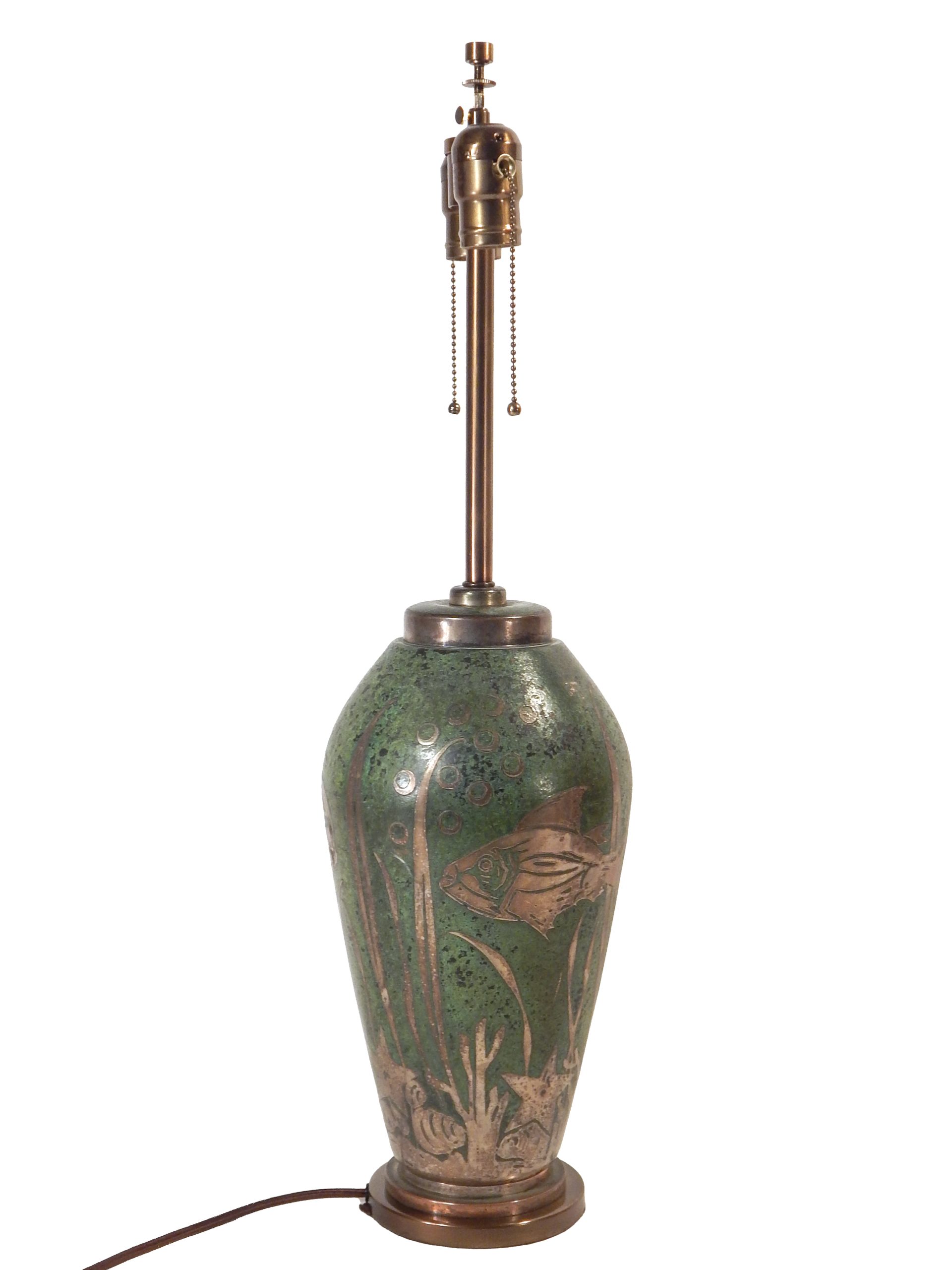 Dinanderie Lamp with Silver Overlay - Image 6