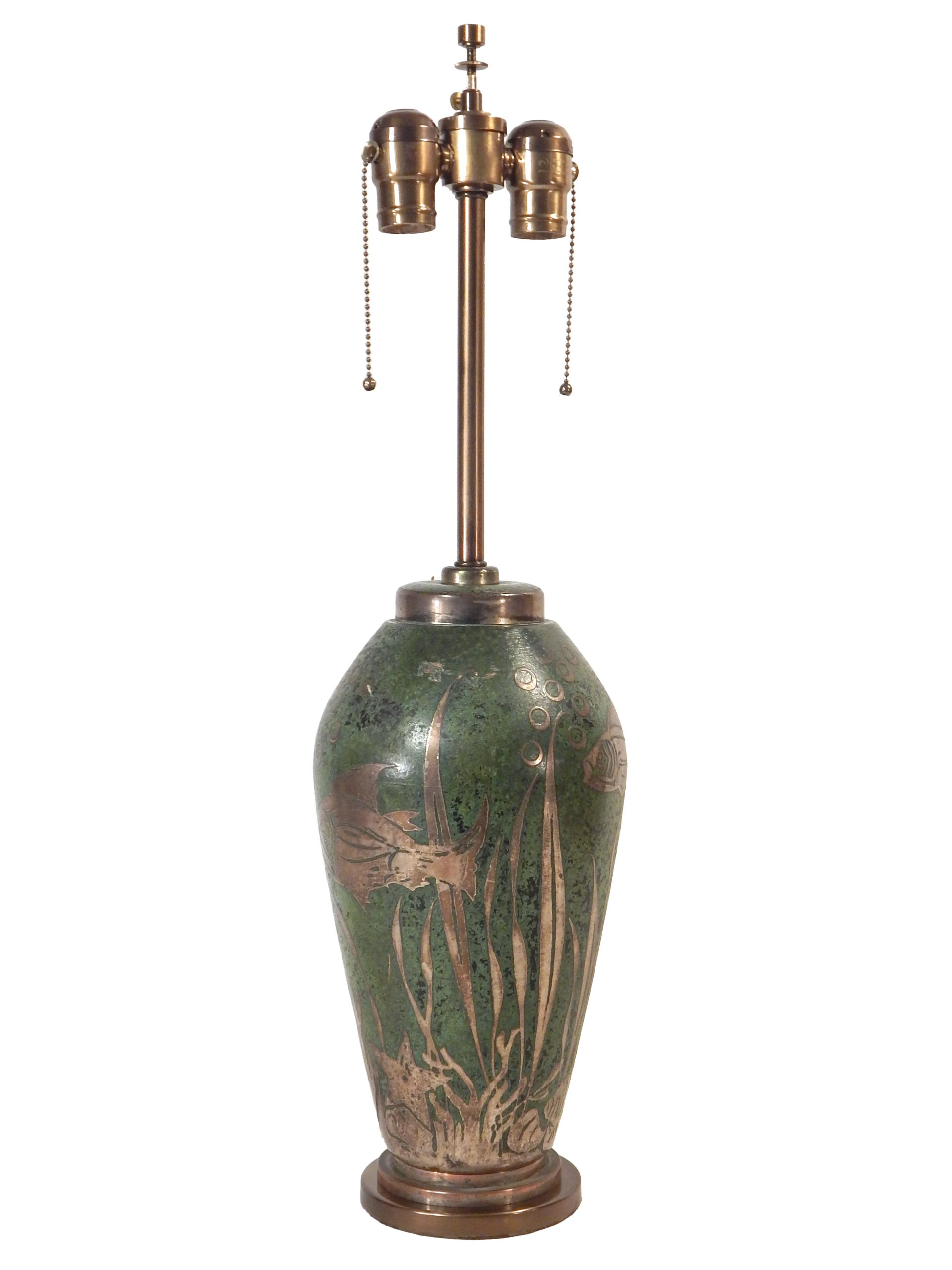 Dinanderie Lamp with Silver Overlay - Image 7