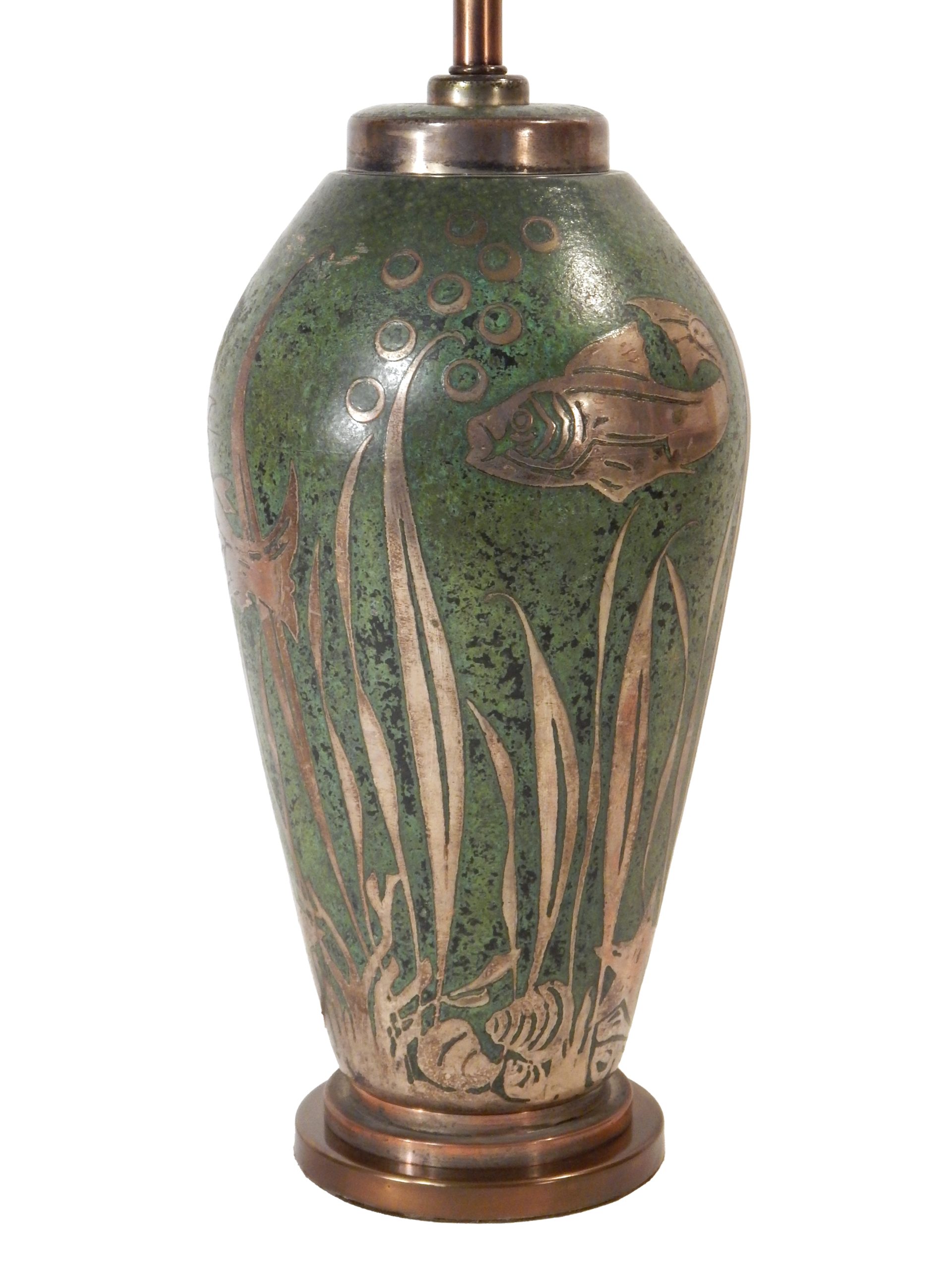 Dinanderie Lamp with Silver Overlay - Image 8